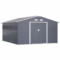 Outsunny 13 x 11ft Garden Shed Storage with Foundation Kit and Vents, Grey