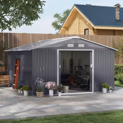 Outsunny 13 x 11ft Garden Shed Storage with Foundation Kit and Vents, Grey