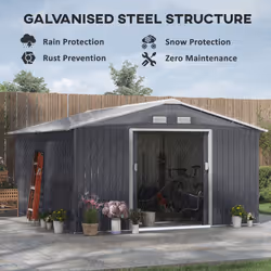 Outsunny 13 x 11ft Garden Shed Storage with Foundation Kit and Vents, Grey