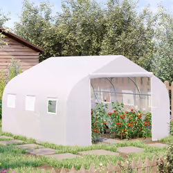 Outsunny Walk-In Polytunnel Greenhouse w/ Roll Up Door Windows, 3.5x3x2 m White
