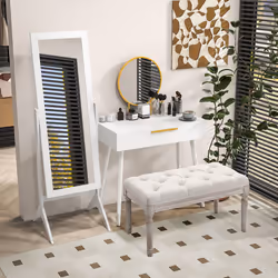 HOMCOM Freestanding Dressing Mirror 148x47cm Adjustable Angle White Frame Home - Additional view 7