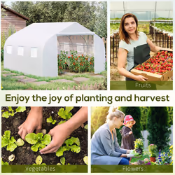 Outsunny Walk-In Polytunnel Greenhouse w/ Roll Up Door Windows, 4.5x3x2 m White - Additional view 5