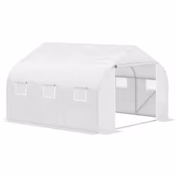 Outsunny Walk-In Polytunnel Greenhouse w/ Roll Up Door Windows, 4.5x3x2 m White - Additional view 8