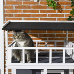 PawHut Wooden Outdoor Cat House 3-Tier Kitten Shelter w/ Tilted Roof Grey