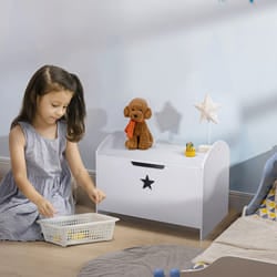 HOMCOM Kids Wooden Toy Children Box Storage Organizer Side Handle White