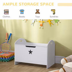 HOMCOM Kids Wooden Toy Children Box Storage Organizer Side Handle White