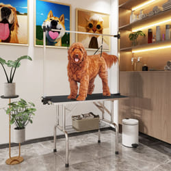 PawHut Metal Adjustable Dog Grooming Table Rubber Top 2 Safety Slings Mesh