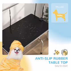 PawHut Metal Adjustable Dog Grooming Table Rubber Top 2 Safety Slings Mesh