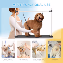 PawHut Metal Adjustable Dog Grooming Table Rubber Top 2 Safety Slings Mesh - Additional view 5