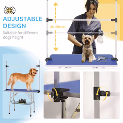 PawHut Metal Adjustable Dog Grooming Table Rubber Top 2 Safety Slings Mesh