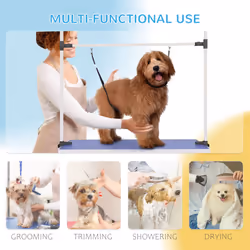 PawHut Metal Adjustable Dog Grooming Table Rubber Top 2 Safety Slings Mesh - Additional view 5