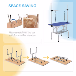 PawHut Metal Adjustable Dog Grooming Table Rubber Top 2 Safety Slings Mesh - Additional view 6