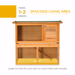 Pawhut 90cm 2 Tiers Rabbit Hutch Wooden Pet Cage Run Vintage Bunny House