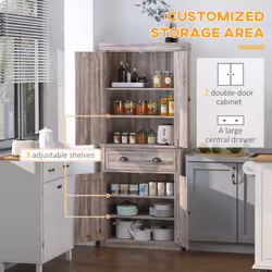 HOMCOM Freestanding Pantry Cupboard Storage Cabinet Home Organizer Furniture