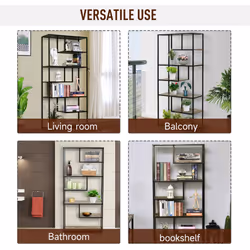 HOMCOM Wood Bookshelf Industrial Style 6 Tier Living Room Display Rack Organiser - Additional view 4