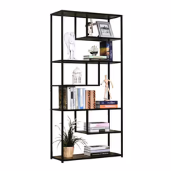 HOMCOM Wood Bookshelf Industrial Style 6 Tier Living Room Display Rack Organiser - Additional view 5