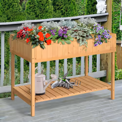 Outsunny Wooden Herb Planter Stand 8 Cubes Bottom Shelf Raised Bed Natural