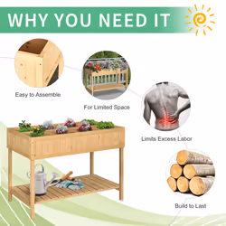 Outsunny Wooden Herb Planter Stand 8 Cubes Bottom Shelf Raised Bed Natural - Additional view 4