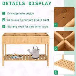 Outsunny Wooden Herb Planter Stand 8 Cubes Bottom Shelf Raised Bed Natural - Additional view 5