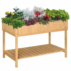 Outsunny Wooden Herb Planter Stand 8 Cubes Bottom Shelf Raised Bed Natural - Additional view 8