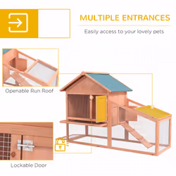 Pawhut Wood Rabbit,Bunny,Guinea Pig Hutch Water-Resistant w/ Ramp Outdoor Use