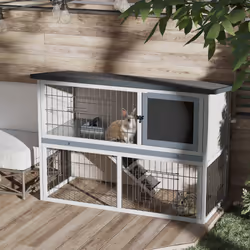 PawHut Rabbit Hutch w/ Removable Tray Openable Top for Indoors & Outdoors Grey
