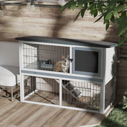 PawHut Rabbit Hutch w/ Removable Tray Openable Top for Indoors & Outdoors Grey