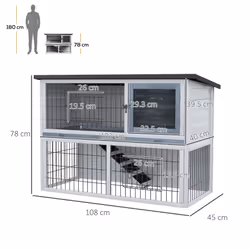 PawHut Rabbit Hutch w/ Removable Tray Openable Top for Indoors & Outdoors Grey - Additional view 7