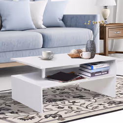 HOMCOM 2 Tier Coffee/End Table Modern Design w/Open Shelf Living Room White - Additional view 6