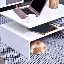 HOMCOM 2 Tier Coffee/End Table Modern Design w/Open Shelf Living Room White - Additional view 7