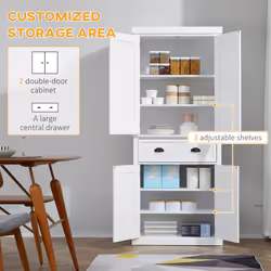 HOMCOM Freestanding Kitchen Pantry Cupboard Storage Cabinet with Doors White