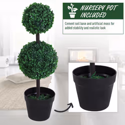 Outsunny 2 PCS Artificial Double Ball Tree w/ Pot Home Decoration 15cm