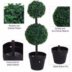 Outsunny 2 PCS Artificial Double Ball Tree w/ Pot Home Decoration 15cm