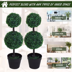 Outsunny 2 PCS Artificial Double Ball Tree w/ Pot Home Decoration 15cm - Additional view 7
