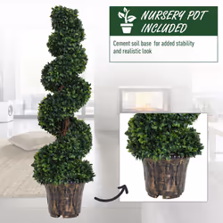 Outsunny 2 Pack Artificial Boxwood Spiral Tree Decorative Plant w/ Nursery Pot