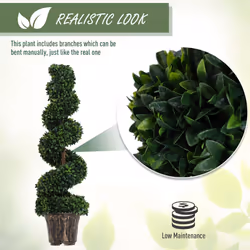 Outsunny 2 Pack Artificial Boxwood Spiral Tree Decorative Plant w/ Nursery Pot