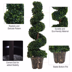 Outsunny 2 Pack Artificial Boxwood Spiral Tree Decorative Plant w/ Nursery Pot - Additional view 4