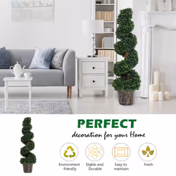 Outsunny 2 Pack Artificial Boxwood Spiral Tree Decorative Plant w/ Nursery Pot - Additional view 5