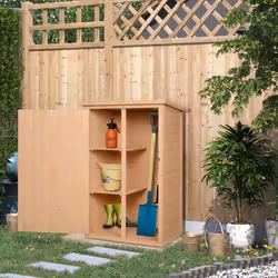 Outsunny Garden Shed Outdoor Tool Storage w/ 2 Shelve 75 x 56 x115cm Natural