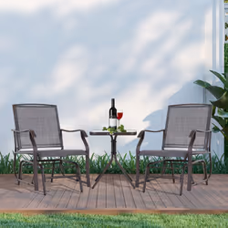 Outsunny 3 PCS Outdoor Sling Fabric Rocking Glider Chair w/ Table Set Grey