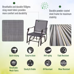 Outsunny 3 PCS Outdoor Sling Fabric Rocking Glider Chair w/ Table Set Grey