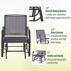 Outsunny 3 PCS Outdoor Sling Fabric Rocking Glider Chair w/ Table Set Grey