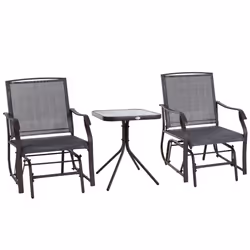 Outsunny 3 PCS Outdoor Sling Fabric Rocking Glider Chair w/ Table Set Grey - Additional view 8