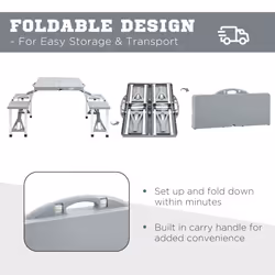 Outsunny Picnic Table Chair Set 4 Seat Aluminium PP W/ 2.7cm Umbrella Hole