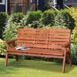 Outsunny Convertable 3-Seater Wood Bench Table Garden w/ Armrests Orange
