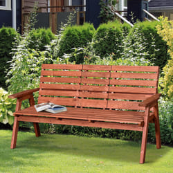 Outsunny Convertable 3-Seater Wood Bench Table Garden w/ Armrests Orange