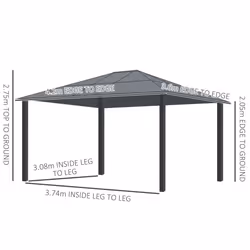 Outsunny 4 x 3.6m Hardtop Gazebo Canopy w/ Polycarbonate Roof & Aluminium Frame - Additional view 7