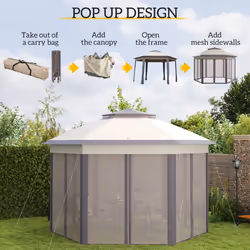 Outsunny 3x4m Hexagon Gazebo w/ Mesh Curtains Outdoor Garden, Beige