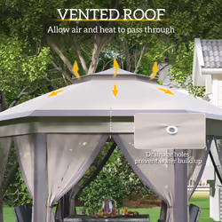 Outsunny 3x4m Hexagon Gazebo w/ Mesh Curtains Outdoor Garden, Beige