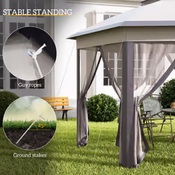 Outsunny 3x4m Hexagon Gazebo w/ Mesh Curtains Outdoor Garden, Beige - Additional view 4